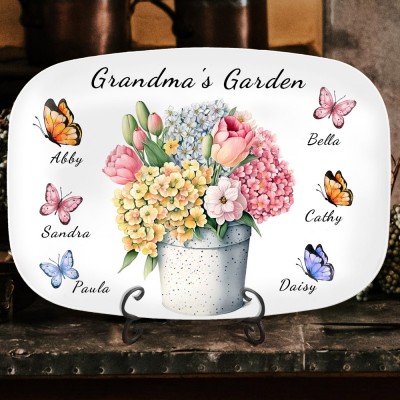 Personalised Grandma's Garden Butterfly Platter With Grandkids Names Keepsake Gifts Christmas Gift Ideas for Grandma Mum