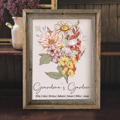 Custom Mum's Garden Bouquet Frame With Birth Flowers Mother's Day Gifts Unique Gift Ideas For Mum Grandma