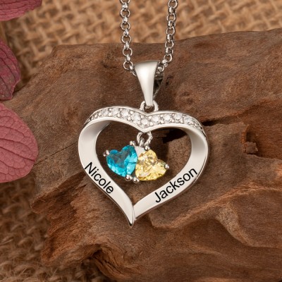 Personalised To My Wife Heart Shaped Name Birthstones Necklace Wedding Anniversary Gifts for Wife
