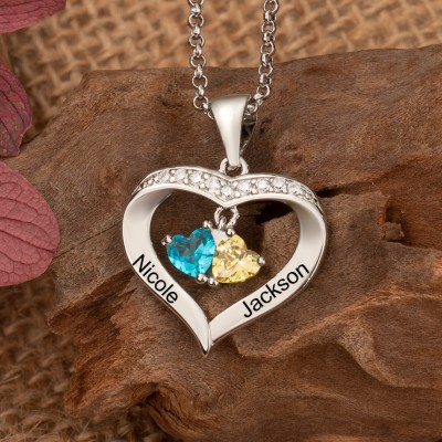 Personalised To My Wife Heart Shaped Name Necklace with Birthstones Wedding Anniversary Gifts Christmas Gifts for Wife