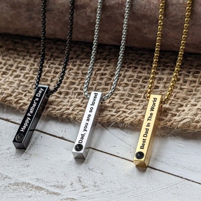 Personalised Bar Projection Necklace with Picture Inside Gift For Dad Grandpa Men Boyfriend Him