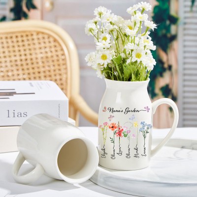 Personalised Grandma's Garden Family Birth Flower Vase With Grandkids Names Gift for Mum Grandma