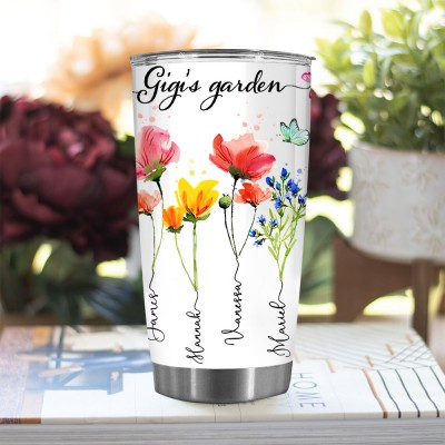 Mama's Garden Tumbler with Birth Month Flower Designs and Kids Names Personalised Gifts for Mum Grandma Christmas Gift Ideas