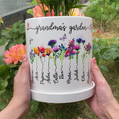 Personalised Grandma's Garden Succulent Plant Pots Birth Flower Pot Gift For Mum Grandma Her