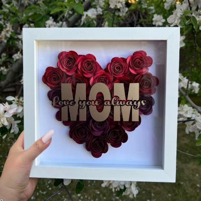 Personalised Mum Heart Flower Shadow Box with Kids Names Gift Ideas for Mum Family Keepsake Gifts