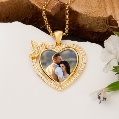 Personalised Heart Shaped Photo Necklace Memorial Family Anniversary Gifts For Her
