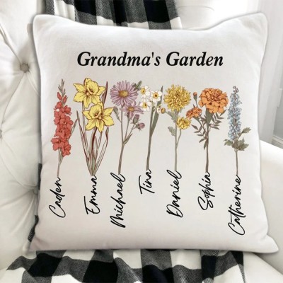 Personalised Grandma's Garden Pillow Cover Custom Birth Month Flower Pillowcase Gift for Nana Grandma  