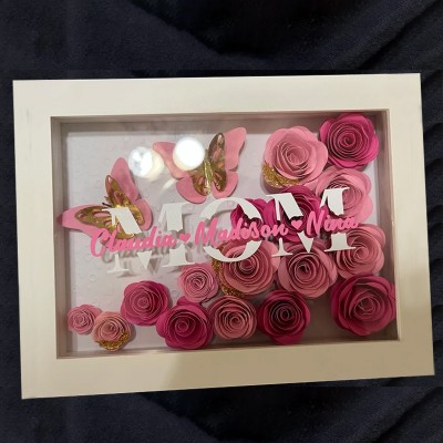 Custom Flower Mum Shadow Box with Kids Names Gift for Mum Grandma