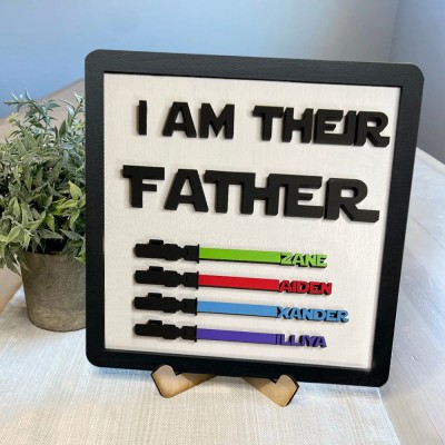 Handmade I Am Their Father Wood Sign Personalised Gift for Dad Grandpa 