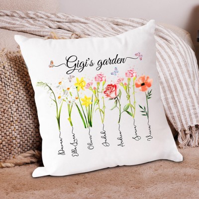 Custom Grandma's Garden Birth Month Flower Pillow Engraved with Names Love Gift Ideas for Grandma Mum