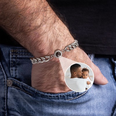 Personalised Men Cuban Photo Projection Bracelet With Picture Inside Unique Gift To Dad From Son Birthday Gift For Husband Father's Day Gift Ideas