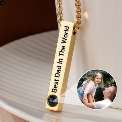 Personalised Bar Photo Projection Necklace For Men with Picture Inside Memorial Gift For Dad Husband Grandpa Him Boyfriend
