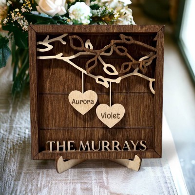 Custom Handmade Wooden Family Tree Frame Sign With Kids Names Perfect Gift For Mum Grandma Mother's Day Gift