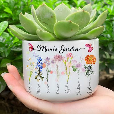 Nana's Garden Birth Flower Succulent Plant Pot Custom Gifts for Grandma Mum Mother's Day Gift Ideas