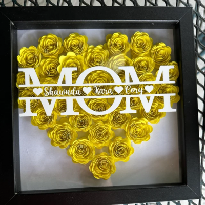 Custom Mum Heart Flower Shadow Box with Kids Names Gifts for Mum Grandma Christmas Gift Ideas