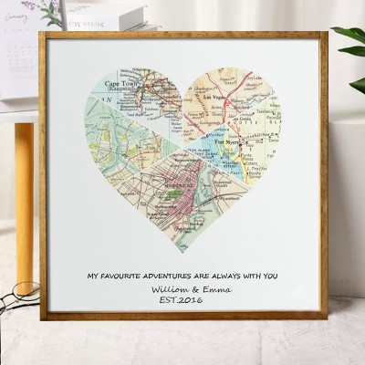 Personalised Wood Map Couples Vow Renewal Gifts Long Distance Deployment Gifts for Husband Wife