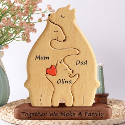 Personalised Wooden Names Bear Family Puzzle with Stand Family Home Decor Gift Ideas For Mum