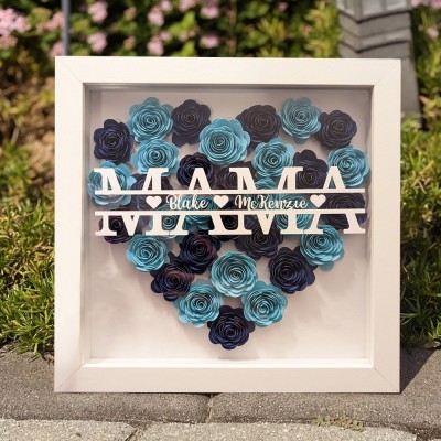 Personalised Heart Shaped Monogram Flower Shadow Box Gifts for Mum Grandma Christmas Gift Ideas
