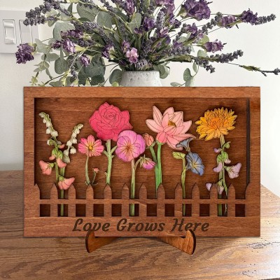 Personalised Birth Flower Wooden Frame Mother's Day Gifts Keepsake Gifts for Grandma Mum