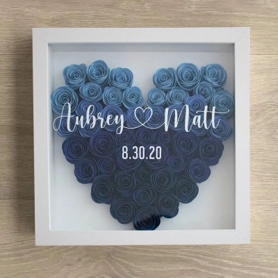 Valentine's Day Gift Personalised Heart Flower Shadow Box Wedding Anniversary Gift