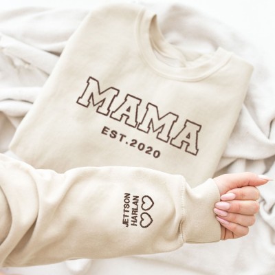Personalised Mama Embroidered Sweatshirt with Names On Sleeve Heartful Gift For Grandma Mum Mother's Day Gifts