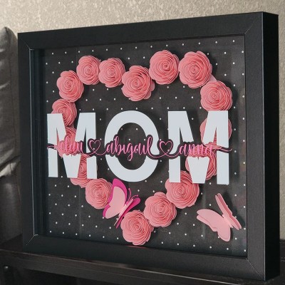 Personalised Heart Shaped Mum Flower Shadow Box Love Gift for Her Gift for Mum Grandma