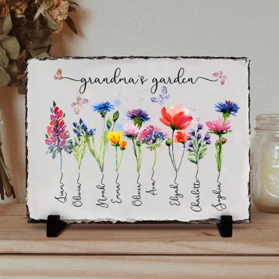 Personalised Mama's Garden Birth Flower Frame with Children's Names Gift For Grandma Mum Wife Her