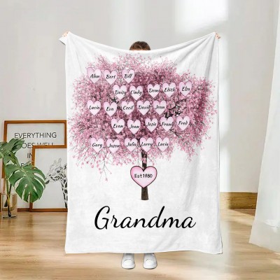 Custom Grandma Family Tree Blanket with Kids Names Keepsake Gifts for Grandma Mum Christmas Gifts Mother's Day Gifts