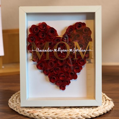 Personalised Heart Flower Mum Shadow Box with Kids Names Gift for Mum Grandma Love Gift for Her