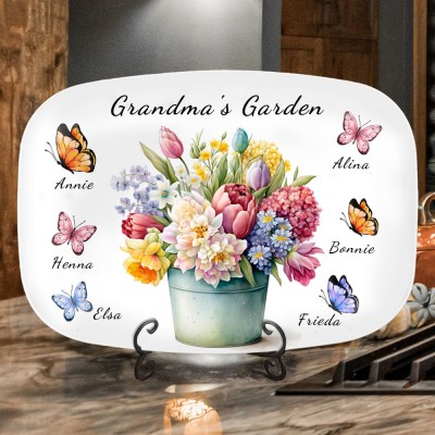 Personalised Nana's Garden Butterfly Platter Family Plate Gifts for Nana Mum Christmas Gift Ideas for Grandma