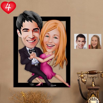 Personalised Photo Caricature Funny Couples 5th Anniversary Trendy Wall 3d Art Valentine's Day Gift for Couples