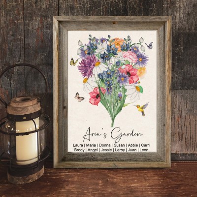 Custom Gigi's Garden Bouquet Frame With Watercolor Birth Flowers Unique Gift for Grandma Mum Mother's Day Gift Ideas