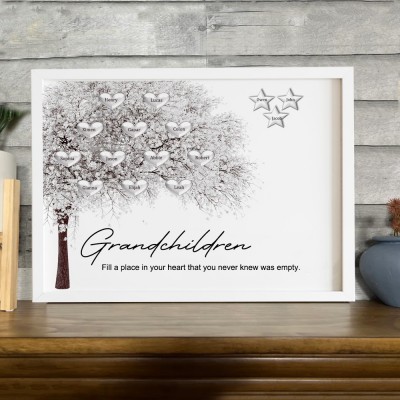 Personalised Family Tree Print Frame Engraved with Names Gift Ideas for Grandma Mum Christmas Gifts Birthday Gifts