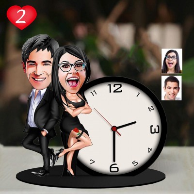 Personalised Couples Caricature Wooden Trinket Table Clock Valentine's Day Gift for Her