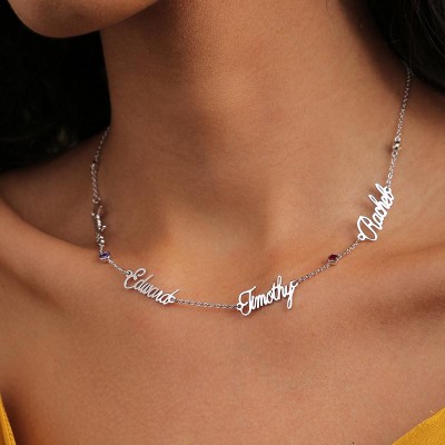 18K Gold Plating Personalised Name Necklace With 1-6 Names and Birthstones