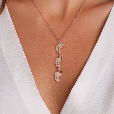 18K Rose Gold Plating Personalised Mum Necklace With Baby Feet 1-10 Pendants