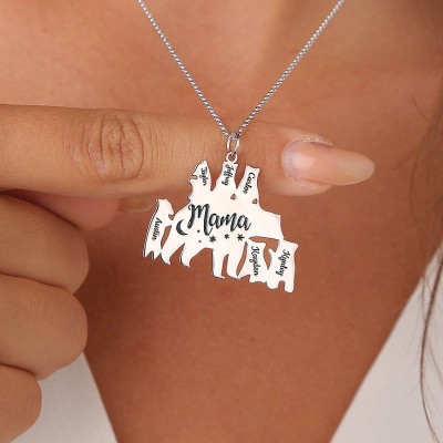 Personalised Mama Bear Necklace 1-8 Names For Mother's Day Gifts