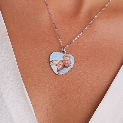 Heart Shape Personalised Color Photo Necklace