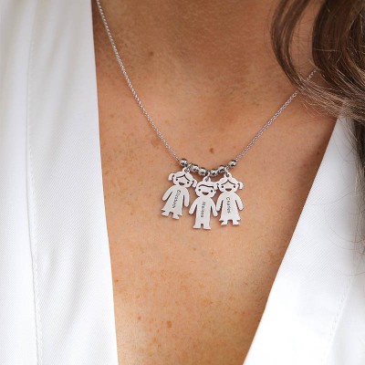 Silver Personalised 1-15 Children Charms Necklace Engraved Mother's Necklace