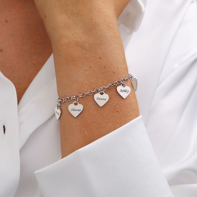 Personalised Bracelet with 1-5 Custom Heart Charms