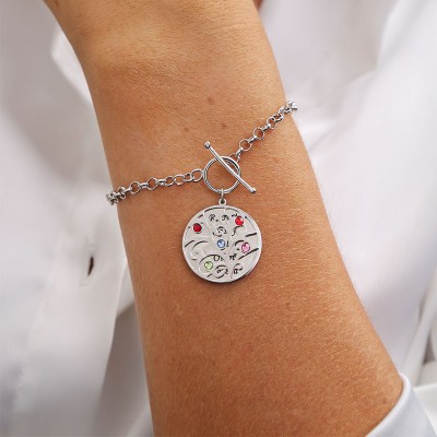 Personalised Charm Bracelet with 1-5 Names & Birthstone