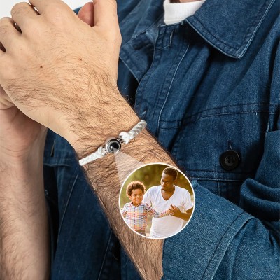 Personalised Photo Projection Men Braided Rope Bracelet With Picture Inside Unique Birthday Gift For Husband First Father's Day Gifts For New Dad