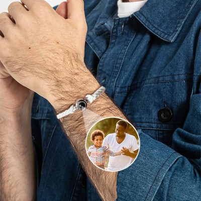 Personalised Photo Projection Bracelet with Picture Inside Valentine's Gift For Dad Grandpa Him Men