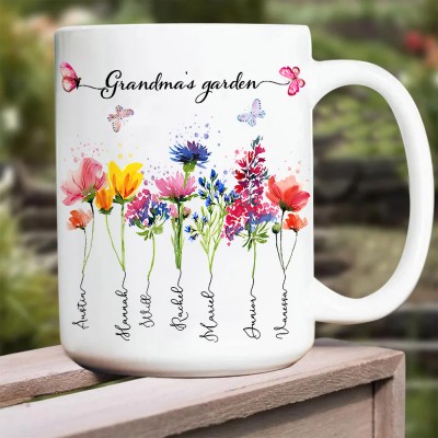 Custom Mimi's Garden Birth Flower Mug with Grandkids Names Personalised Gift for Mum Grandma Birthday Gift New Mum Gift