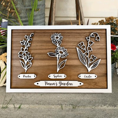 Personalised Nana's Garden Birth Month Flower Frame With Grandkids Names Gifts For Grandma Nana Mum Her