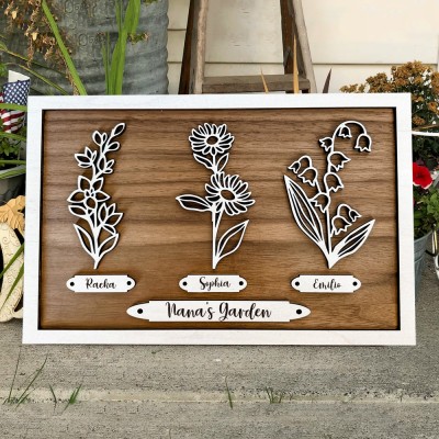 Custom Nana's Garden Birth Month Flower Frame With Grandkids Names For Christmas Gifts Ideas for Grandma Nana Mum