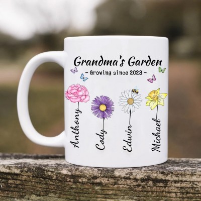 Mimi's Garden Personalised Birth Month Flower Mug with Kids Names Gifts for Mum Grandma Birthday Gifts