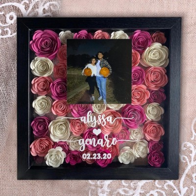Personalised Couple Photo Flower Shadow Box for Her Valentine's Day Wedding Gift