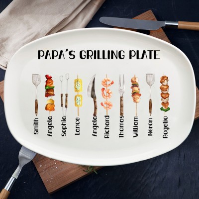 Personalised Papa's Grilling Plate Custom BBQ Platter for Grandpa Dad Father's Day Gift