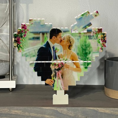 Personalised Building Brick Heart Shaped Photo Block Love Brick Puzzle Gift for Anniversary Valentine's Day Christmas